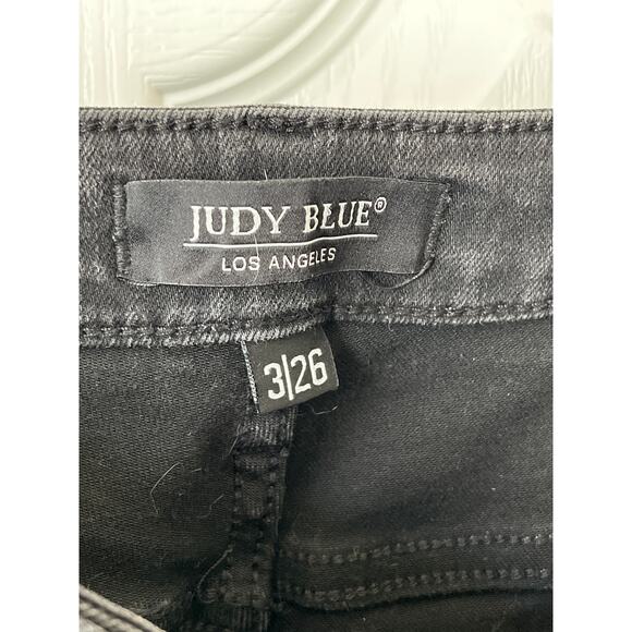 JUDY BLUE Black Distressed Knee Slim Fit Jeans - Picture 4 of 7